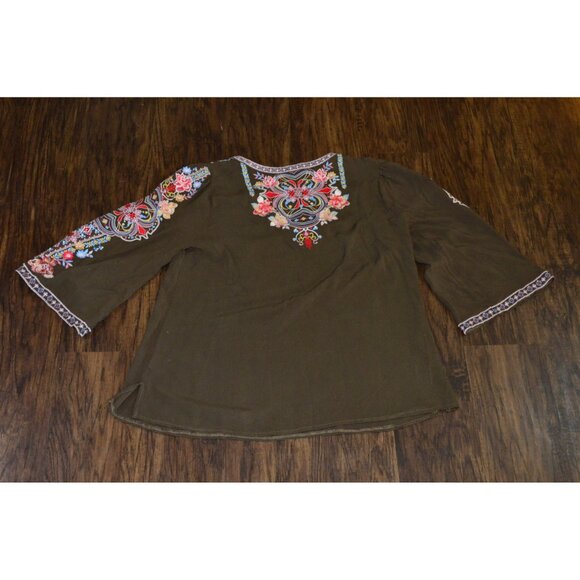 Savanna Jane Embroidered Tunic Brown Top Women's Size Large Floral Boho READ - Picture 2 of 7
